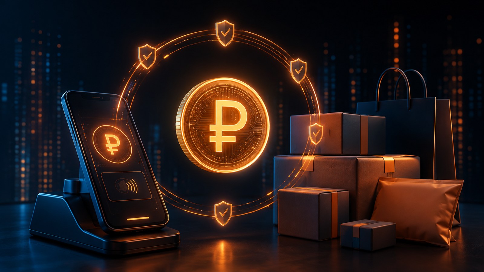Оплата цифровым рублём со смартфона рядом с посылками интернет-магазина